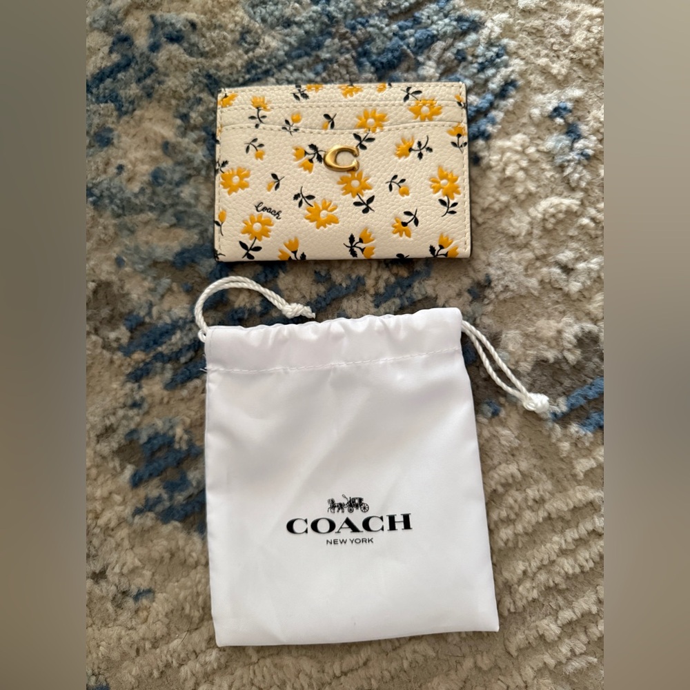 Coach Yellow Floral Card Case EUC